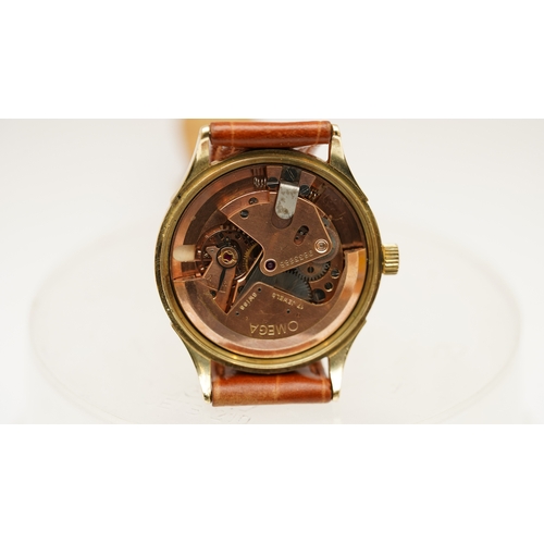 51 - Omega bumper automatic in 14kt gold 'Jumbo' case. 35mm. Silver tone dial with sub-seconds, gilt Arab... 