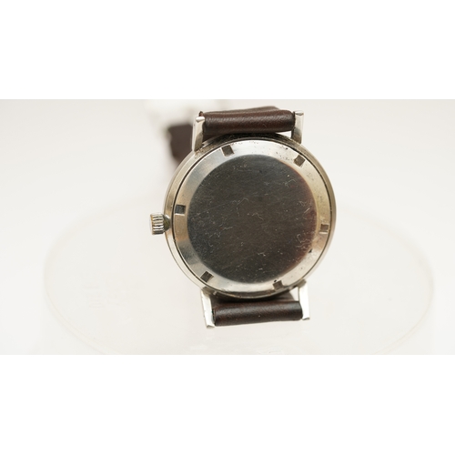 6 - Eterna-matic gentleman's wristwatch in steel. C.1950s-60s. 34mm. Black dial with chrome indices, mar... 