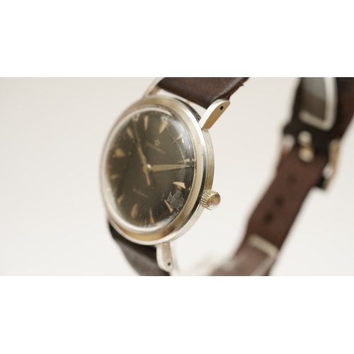 6 - Eterna-matic gentleman's wristwatch in steel. C.1950s-60s. 34mm. Black dial with chrome indices, mar... 