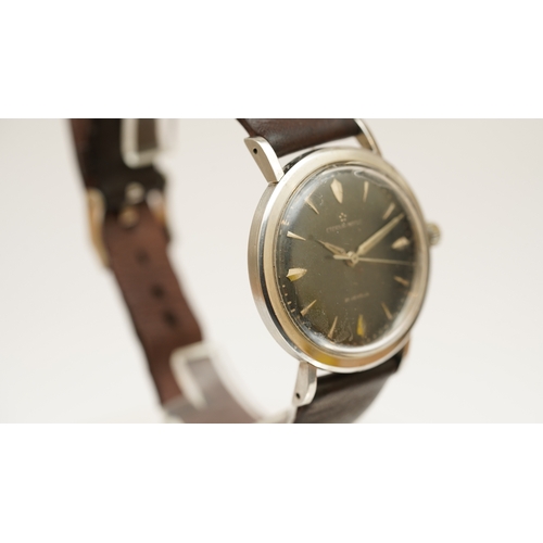 6 - Eterna-matic gentleman's wristwatch in steel. C.1950s-60s. 34mm. Black dial with chrome indices, mar... 