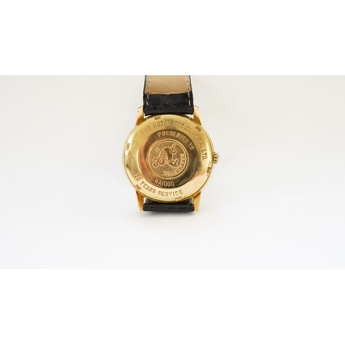 56 - Omega Seamaster, 18kt gold case, 34mm. Reference 165.001. Back carries inscription for 25-years serv... 