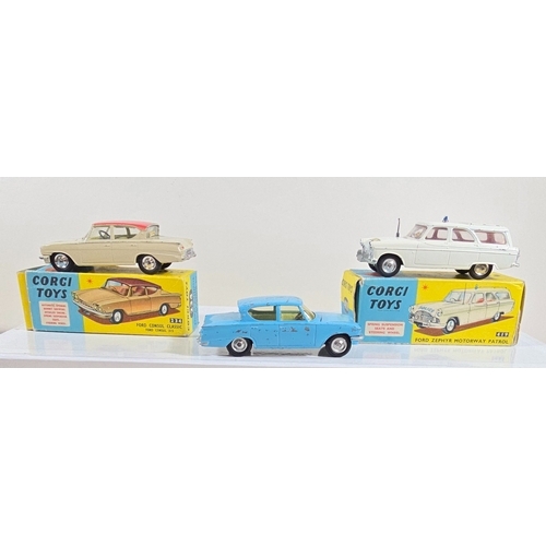18 - 3 Corgi Toys. Ford Zephyr Motorway Patrol (419). In white with red interior, example with dished spu... 