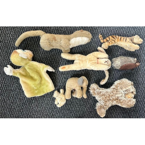 1 - STIEFF. 6 plush animals, includes bear, hedgehog, miniature Teddy bear, sleeping Bunny, Elephant wit... 