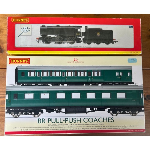 246 - Hornby OO Railway. A BR Class Q1 0-6-0 Tender Locomotive 3002 (R.2538). A BR Pull-Push Coach Pack (R... 