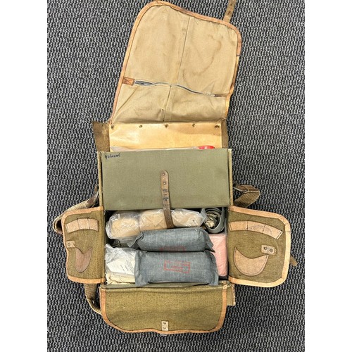 502 - WW1 Bulgarian army medical Tornister Pack Red Cross to the front filled with post war bandages.