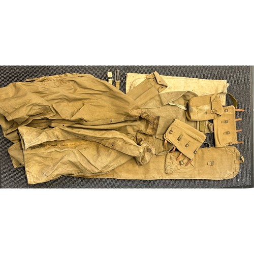 395 - WW2 webbing equipment including 1942 dated GS cape, 3ammunition pouches, 3 rifle cases, 1942 dated w... 