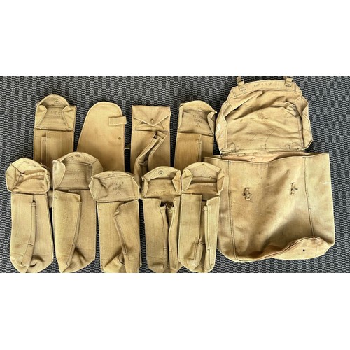 402 - A webbing WW2 radio pack and some other items of webbing equipment GC ) and 8 WW2 dated webbing ammu... 