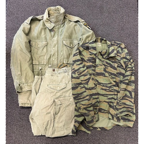 391 - A U.S. vietnam war period tiger stripe combat shirt with special forces insignia. VGC A 1955 Pattern... 