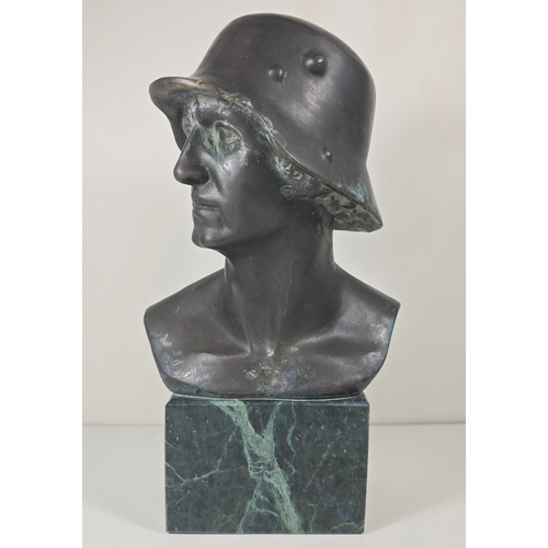 515 - Bronzed coloured bust of a German soldier stamped F.P Zimer, approximately 10 inches high.