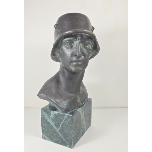 515 - Bronzed coloured bust of a German soldier stamped F.P Zimer, approximately 10 inches high.
