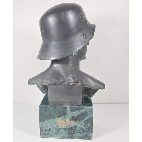 515 - Bronzed coloured bust of a German soldier stamped F.P Zimer, approximately 10 inches high.
