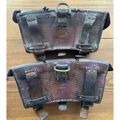 542 - A nice pair of German WW2 ammunition pouches, not matching but both dated 1915. Makers are Hesselber... 