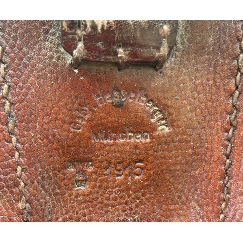 542 - A nice pair of German WW2 ammunition pouches, not matching but both dated 1915. Makers are Hesselber... 