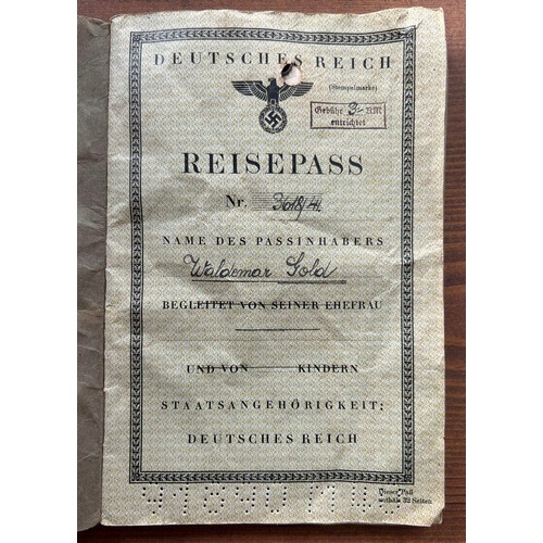 537 - WW2 German Reisepass/ passport named to Waldemer Gold. In good used condition