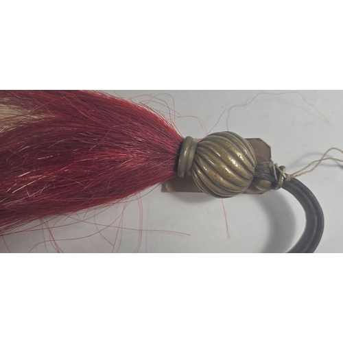 484 - A Cavalry scarlet over white horse hair Throat Plume of the 18th Hussars with spiral spherical brass... 