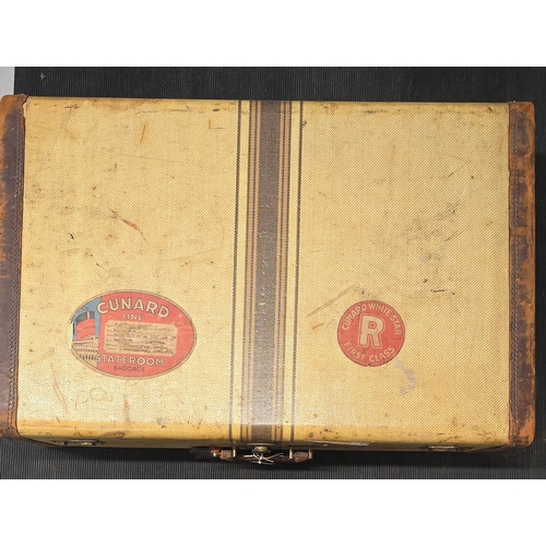 379 - A very nice steamer trunk with leather edging and handles, nice brass locks, (no keys), lovely CUNAR... 