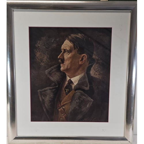 536 - An oleograph print of a portrait of Adolf Hitler with artists name Willy Exner, standing half length... 