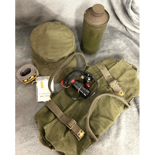 408 - A small quantity of militaria etc., including WWII/Vietnam War US Army soft peaked cap and webbing b... 
