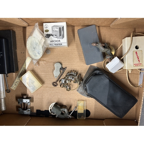 328 - Selection of watch, clockmaker and jeweler's tools. To include an Etic Polytest quartz watch tester,... 