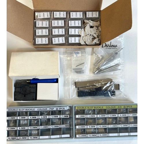 312 - Assortment of wrist watch strap accessories and tools. To include mulitple boxes of spring bars, lin... 