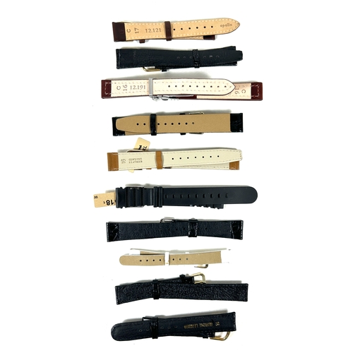 338 - 10x Brand new old stock genuine leather watch straps in various sizes and colours.