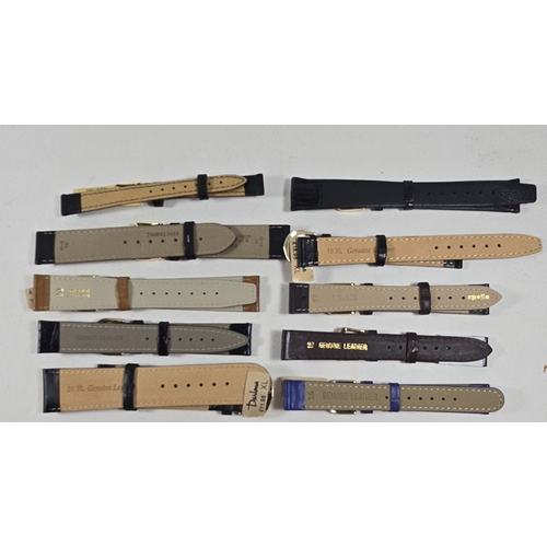 340 - 10x Brand new old stock genuine leather watch straps in various sizes and colours.