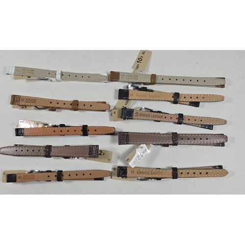 342 - 10x Brand new old stock genuine leather watch straps in various sizes and colours.