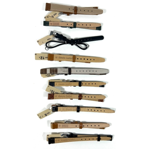 343 - 10x Brand new old stock genuine leather watch straps in variuos sizes and colours.