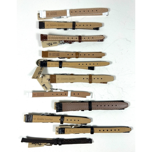 344 - 10x Brand new old shop stock genuine leather watch straps in various sizes and colours.
