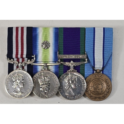 594 - Four: Military Medal, Elizabeth II second type, (P037457N Acpl A R Bishop RM); South Atlantic Medal ... 