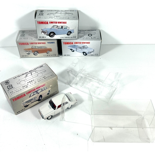 36 - 4 Tomica Limited Vintage 1/64 scale vehicles. LV-01 Nissan Cedric. LV-15 Datsun 1200 Truck. LV-16 Is... 