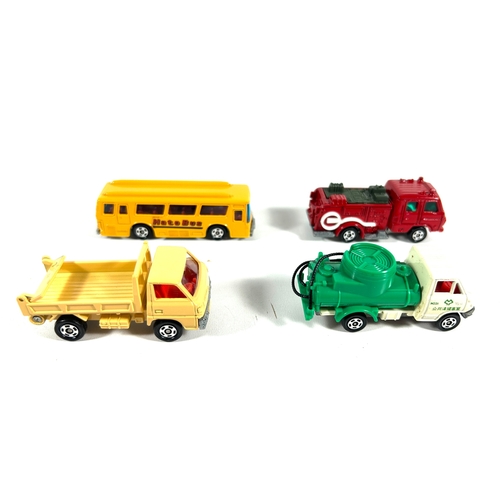 43 - 4 various scale Tomica. No.1 Fuso Hato Bus. No.10 Mitsubishi Canter Tipper. No.18 Toyota Dyna Drain ... 