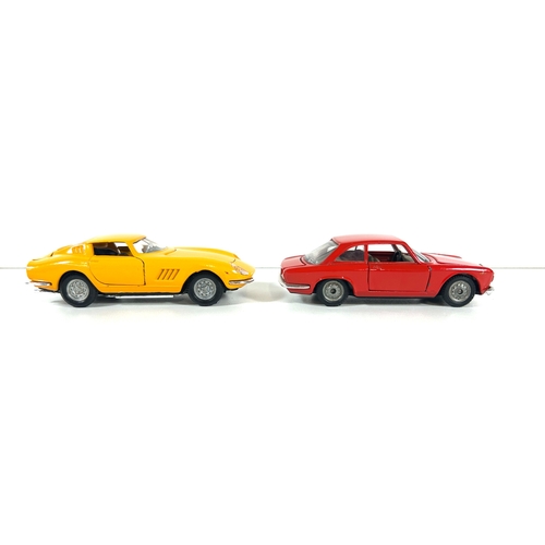 22 - 2 Italian Politoys -M series. Alfa Romeo Giulia Sprint GT (500). In red, with light grey interior. P... 