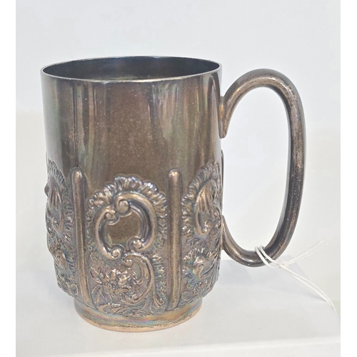 328 - A Victorian silver Christening mug, with heavy repousse panel decoration, HM Sheffield 1895, approx.... 