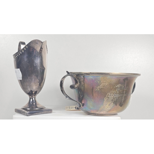 334 - A silver two handled porringer inscribed and dated 1933, Hm Chester 1930; also a small Georgian silv... 
