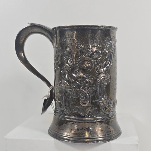335 - A silver prize tankard from Fulbourne Agricultural Show 1863 for Prize Ewe Lambs, with foliate repou... 