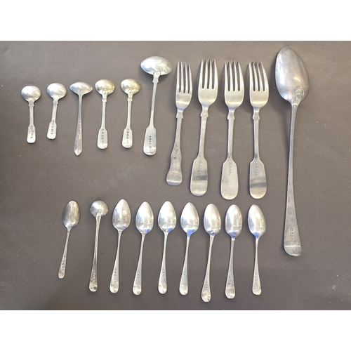355 - A Georgian silver serving spoon HM London 1792; a set of four Georgian silver teaspoons HM London 18... 