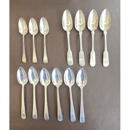 324 - A set of six bright-cut Old English pattern coffee spoons, Newcastle circ 1790; four Scottish fiddle... 