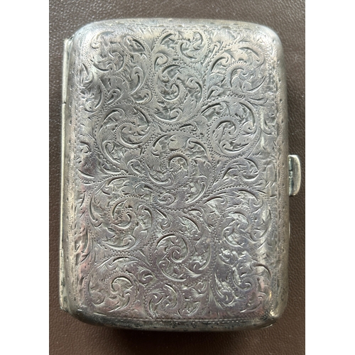 354 - An Edwardian silver cigarette case engraved overall with scrolls and monogram, HM Chester 1904. GC, ... 