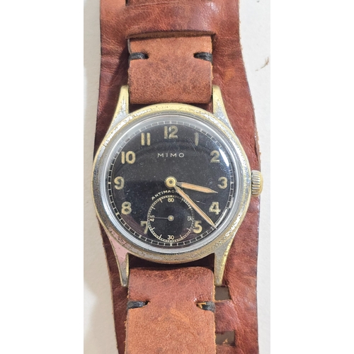 319 - A WW2 period NIMO ANTIMAGNETIC wristwatch, plated case, replated backplate stamped 331800, black-pai... 