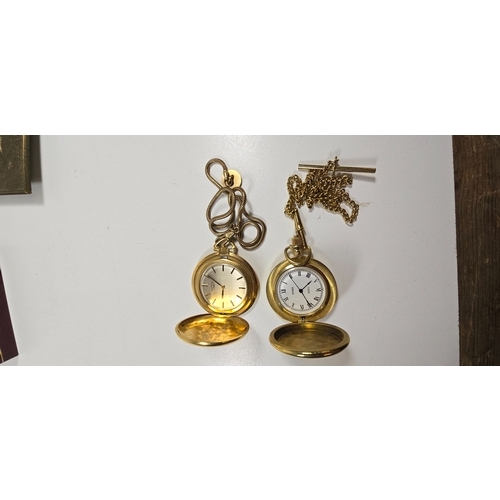 311 - A modern Swiss battery powered Rotary brand half hunter pocket watch, marked 925, complete with fob ... 