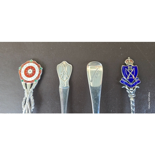 341 - A silver teaspoon, the enamel finial bearing crossed rifles and L.I.O.T.C. scroll (Liverpool Institu... 