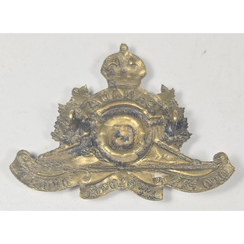 43 - WWI CEF 63rd Overseas Field Battery Canadian Artillery brass cap badge, with two original brass lugs... 