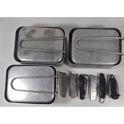 46 - 6 British Army issue jack knives dated 1940,1943, 1945 & 1955, along with 3 1950s mess tins.