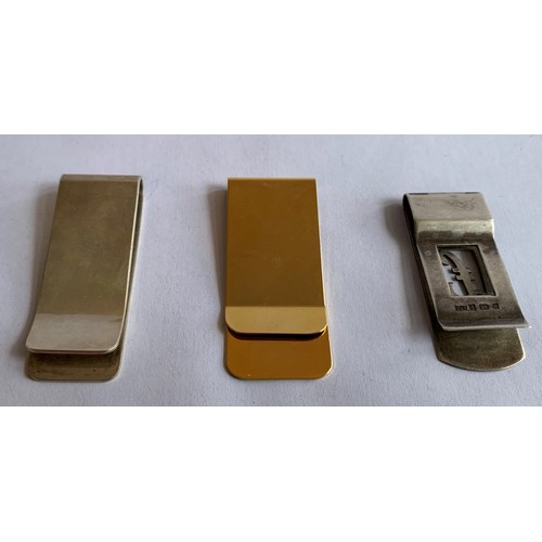 58 - Two Silver Money Clips (27g) and Gold Plated Money Clip (10g)