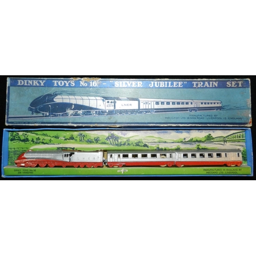 49 - Dinky Gift Set No. 16. Silver Jubilee Train Set. 1936-37. Silver loco and 2 carriages with red trim.... 