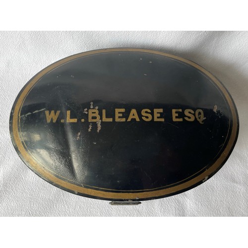 22 - Late 19th C Metal Barristers Wig Box marked W.L. Blease Esq