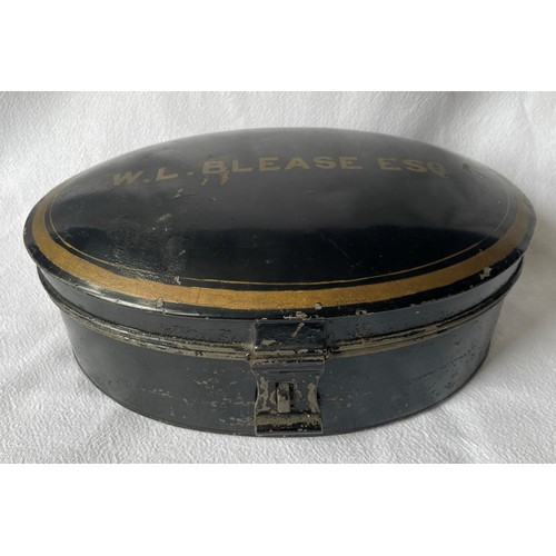 22 - Late 19th C Metal Barristers Wig Box marked W.L. Blease Esq