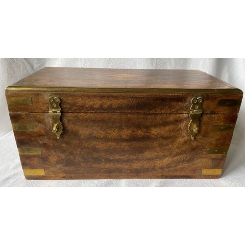 23 - Two Wooden Boxes - A Small Wooden Chest with Brass Outer Fittings and Hinged Lid with a small wooden... 