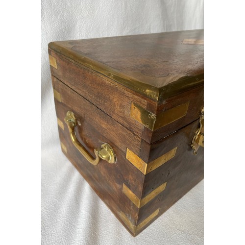 23 - Two Wooden Boxes - A Small Wooden Chest with Brass Outer Fittings and Hinged Lid with a small wooden... 